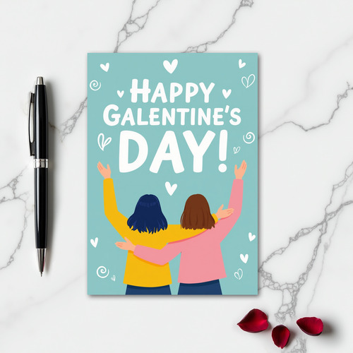 Flat Galentines Day Hearts Card