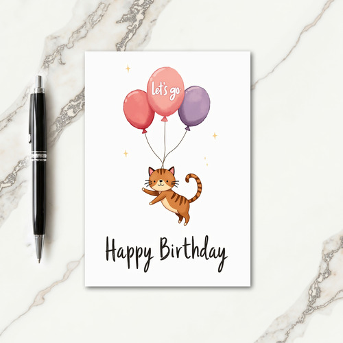 Floating Furball Birthday Card