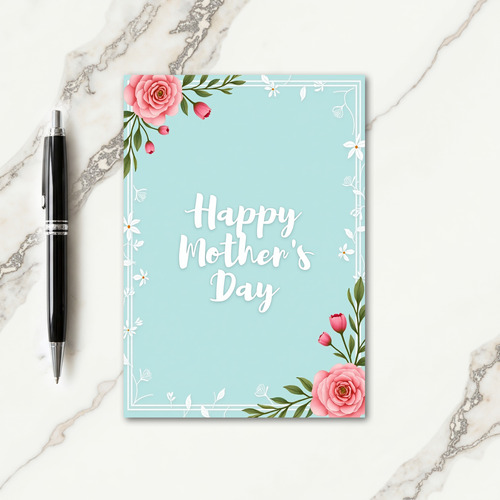 Floral Aquamarine Script Card