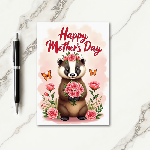 Floral Badger Mothers Day Card