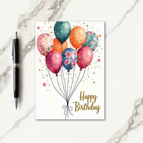 Floral Balloons Birthday Card