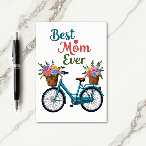 Floral Best Mom Ever Bicycle Card