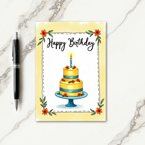 Floral Birthday Cake Image Card