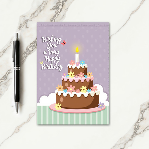 Floral Birthday Cake Wishes Card