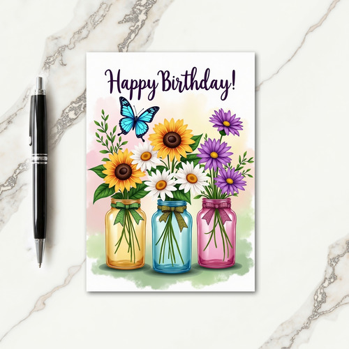 Floral Birthday Glass Jar Card