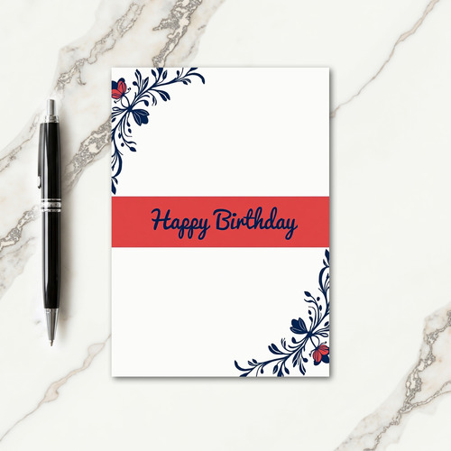 Floral Birthday Indigo Card