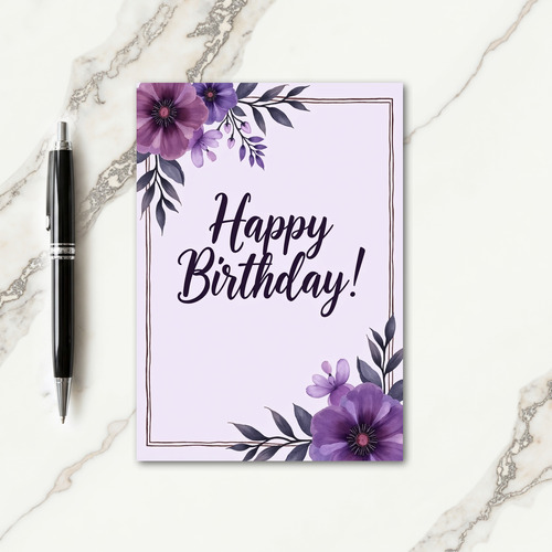 Floral Birthday Indigo Script Card