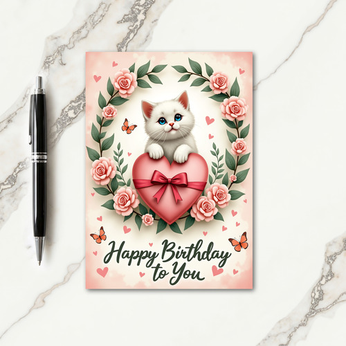 Floral Birthday Kitten Card