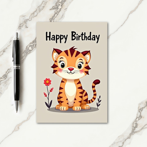 Floral Birthday Kitty Card