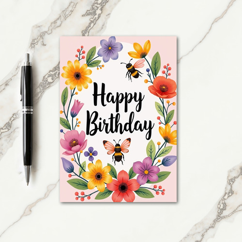 Floral Birthday Oval Card