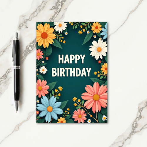 Floral Birthday Teal Blooms Card