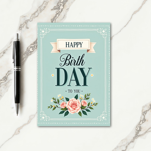 Floral Birthday Teal Rose Card