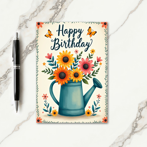 Floral Birthday Watering Can Card