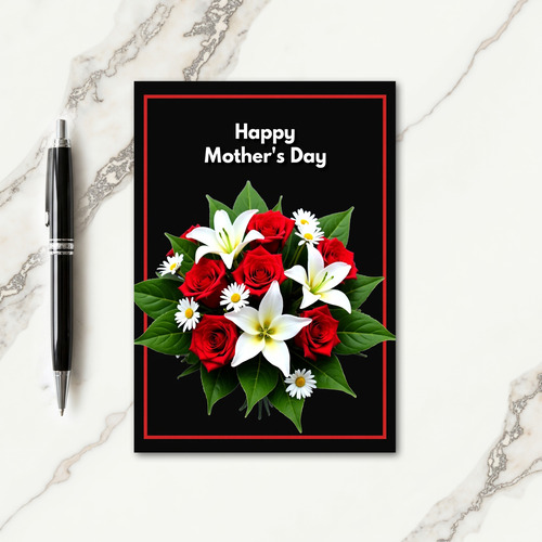Floral Black Happy Mothers Day Card
