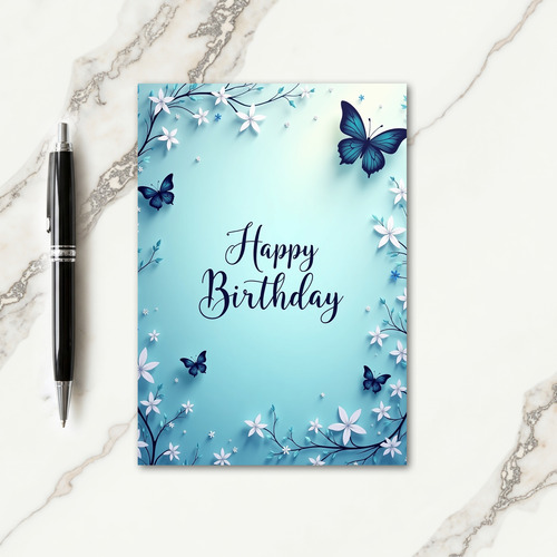 Floral Blue Birthday Card