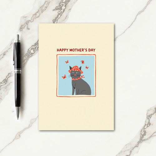 Floral Bonnet Cat Card