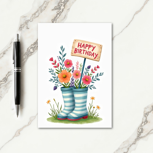 Floral Boot Birthday Card