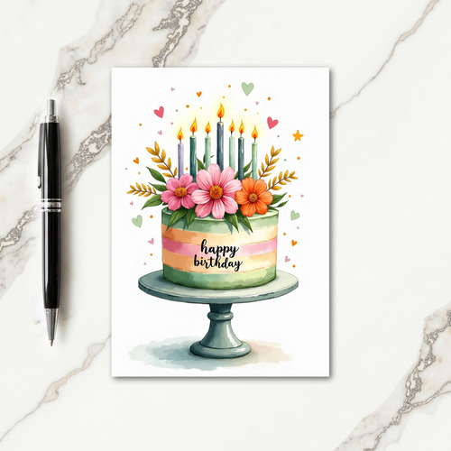Floral Cake Birthday Card