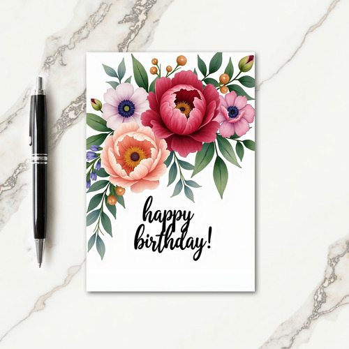 Floral Cascade Happy Birthday Card