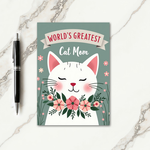 Floral Cat Mom Worlds Best Card