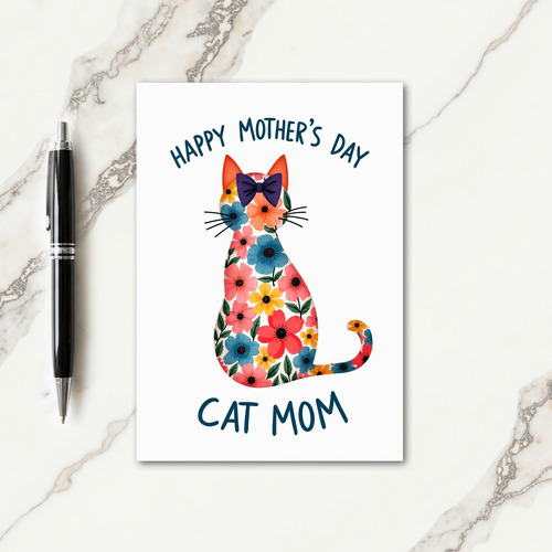 Floral Cat Moms Day Card