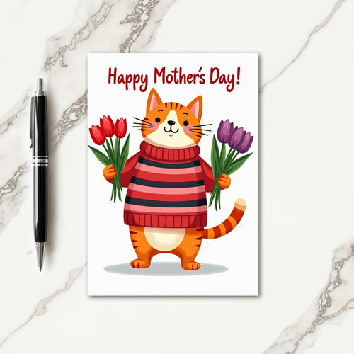Floral Cat Mothers Day Wish Card