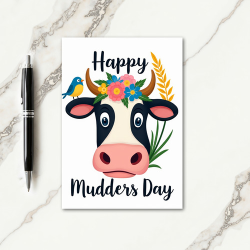 Floral Cow Mothers Day Card