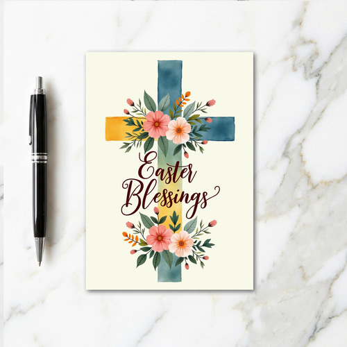 Floral Cross Blessings Card