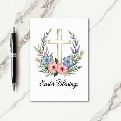 Floral Cross Easter Blessings Card