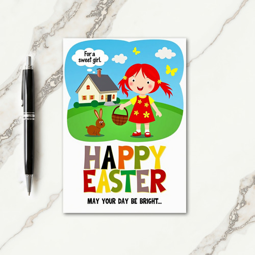 Floral Dress Happy Girl Card