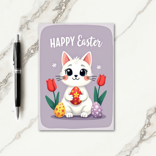 Floral Egg Feline Easter Card