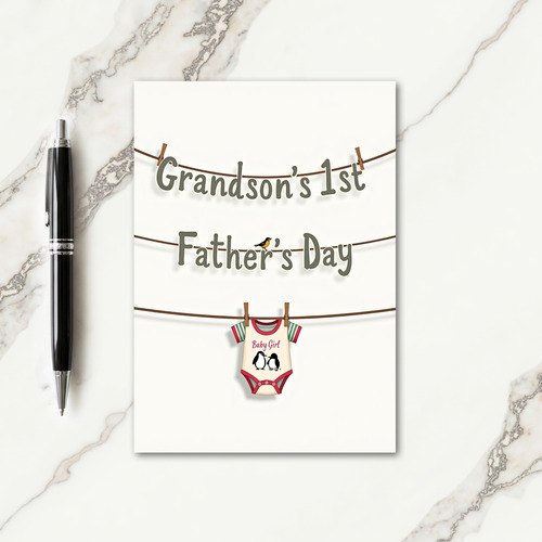 Floral Fathers Day Penguin Baby Card