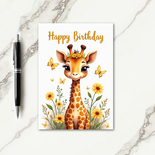 Floral Giraffe Birthday Card