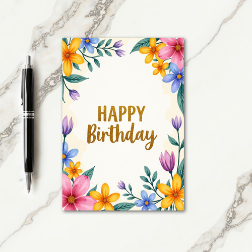 Floral Glitter Birthday Card