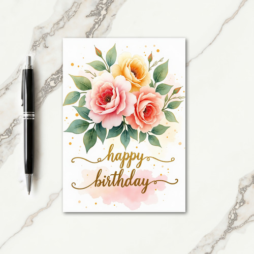 Floral Gold Birthday Card