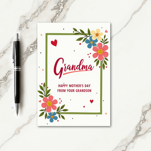 Floral Green Border Mothers Card