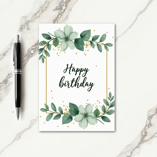 Floral Green Script Birthday Card