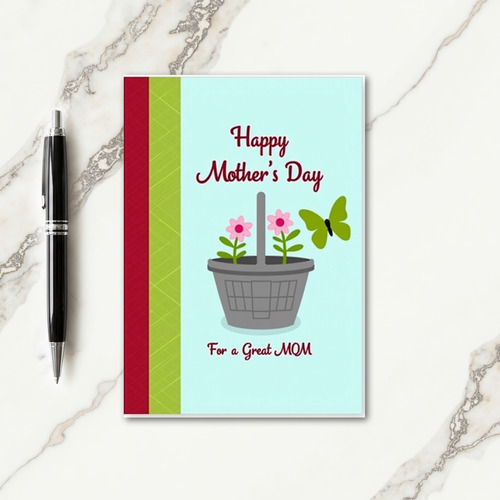 Floral Grey Basket Mothers Card