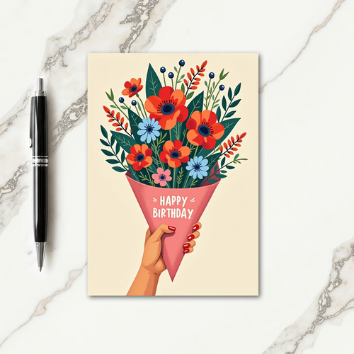 Floral Hand Holding Birthday Card