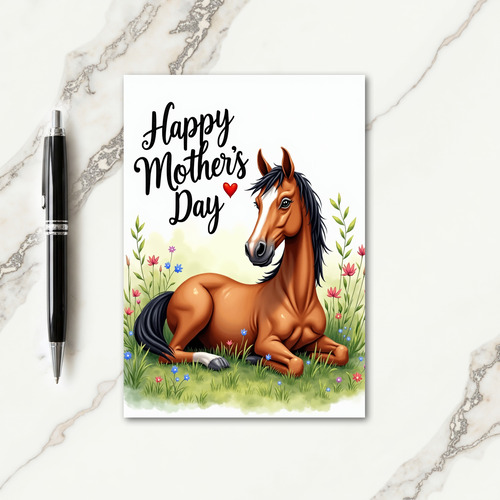 Floral Horse Meadow Scene Card