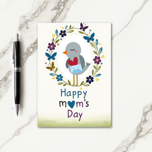 Floral Moms Day Bird Illustration Card