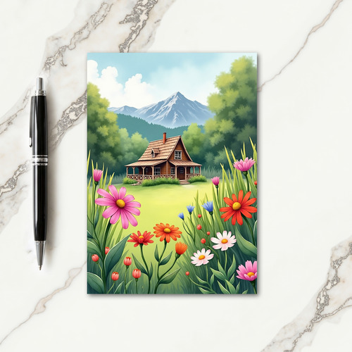 Floral Mothers Day Cabin Scene Card