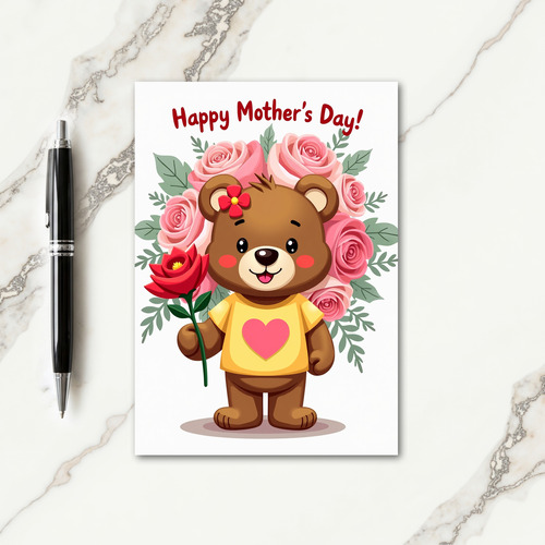 Floral Mothers Day Heart Bear Card