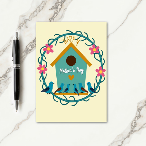 Floral Mothers Day Teal Wreath Card
