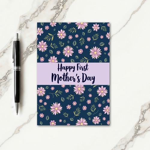 Floral Navy Mothers Day Card
