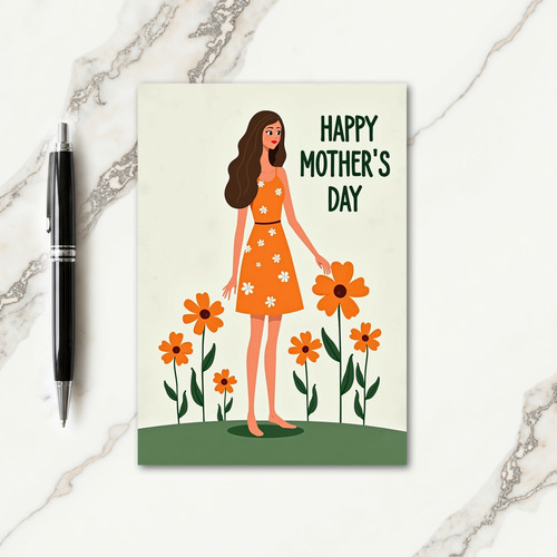 Floral Orange Dress Mothers Day Card