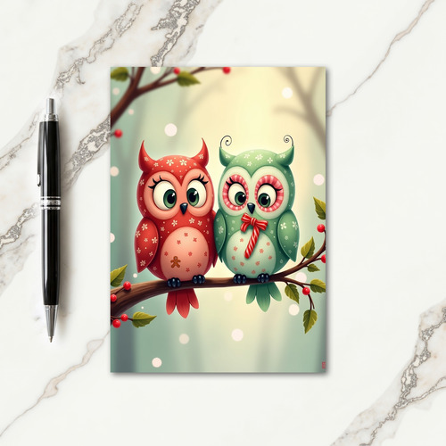 Floral Owl Christmas Card