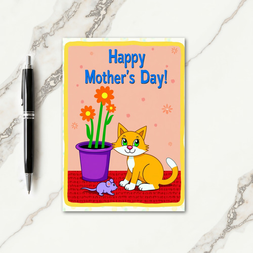 Floral Peach Feline Friend Card