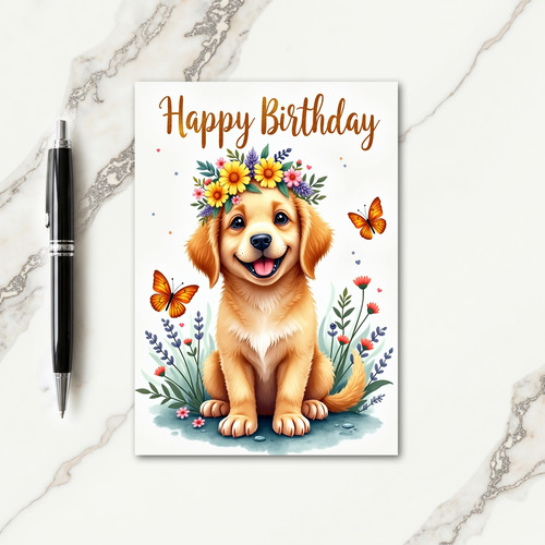 Floral Pup Birthday Card