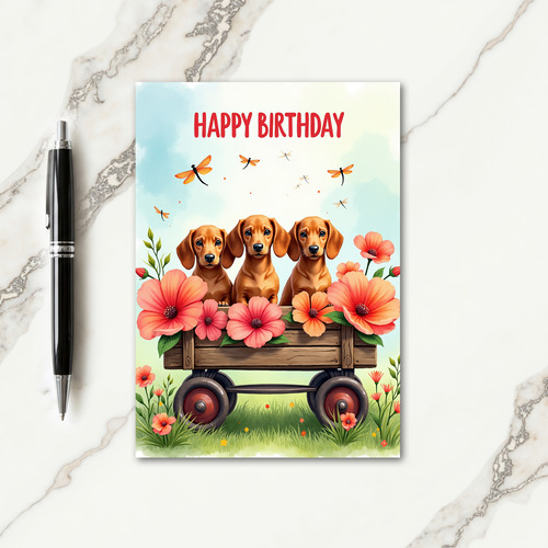 Floral Puppy Birthday Card